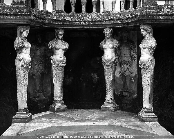 The Caryatid Hermae of the fountain of the Pure Water. Second courtyard of Villa Giulia, Rome