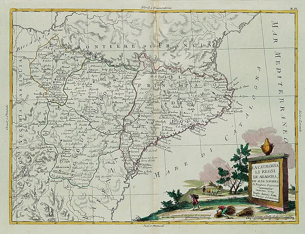 Catalonia, the Kingdoms of Aragon and Alta Navarra, engraving by G. Zuliani taken from Tome I of the 'Newest Atlas' published in Venice in 1775 by Antonio Zatta, Private Collection