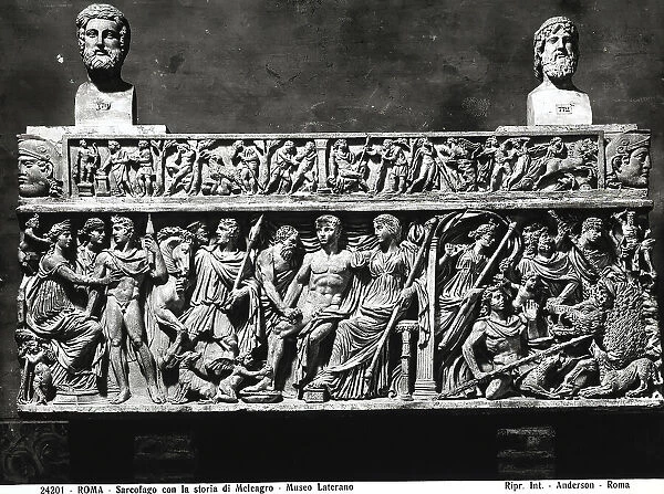 Christian sarcophagus with the Myth of Meleagrus, Lateran Museum, Rome. Today in Gregoriano Profano Museum (formerly Lateran Museum), Vatican Museums, Vatican City