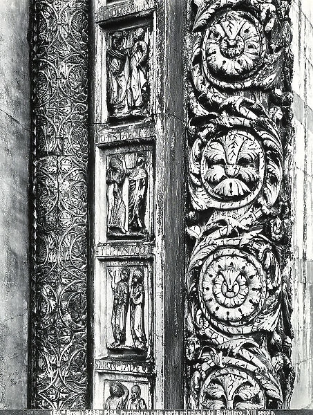 Column decorated with acanthus leaf spirals, main Baptistry door, Campo dei Miracoli, Pisa