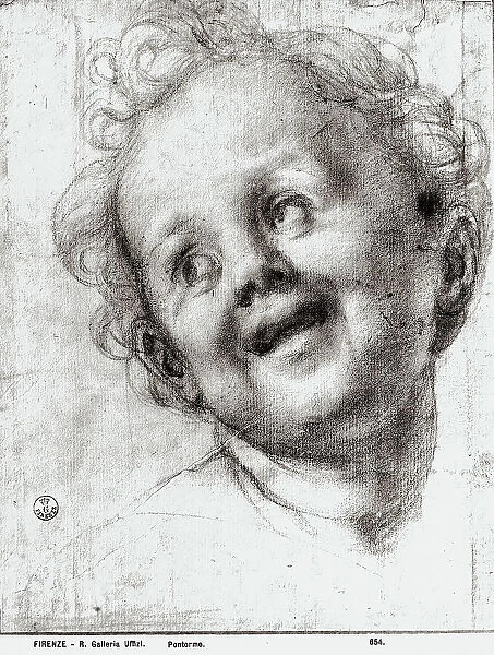 Drawing of the face of the Baby Jesus for the Pucci of San Michele Visdomini altar-piece in Florence. The work is by Pontormo and is preserved in the Room of Drawings and Prints in the Museum of the Uffizi