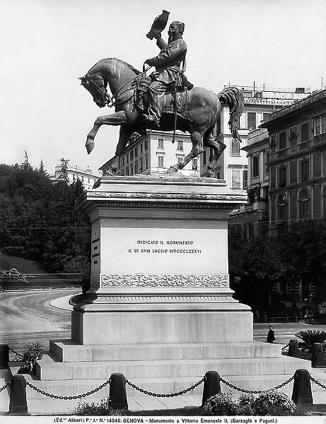 Equestrian monument to King Vittorio Emanuele II. Work by Francesco Brarzaghi, located in Piazza Corvetto, in Genoa