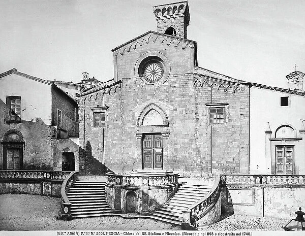 The faade of the Church of SS. Stefano and Niccolao, Pescia. At the bottom is a large staircase with a double ramp leading to the church