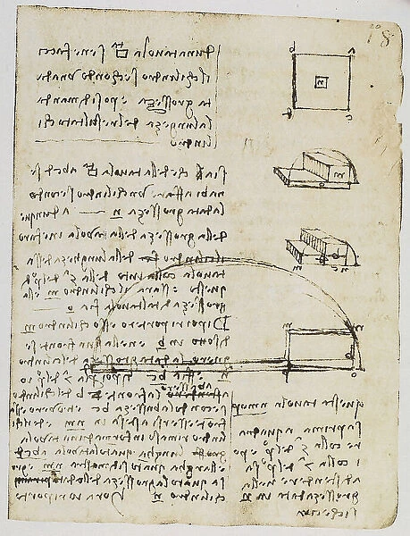 Geometric studies on the cylinder and the cube, writings belonging to the Codex Forster I, c.20r, by Leonardo da Vinci, housed in the Victoria and Albert Museum in London
