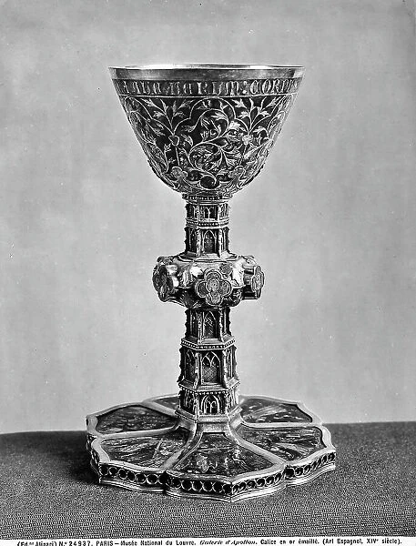 Gilded and enameled chalice. Spanish work of art of the XIV century preserved in the Louvre Museum, Paris