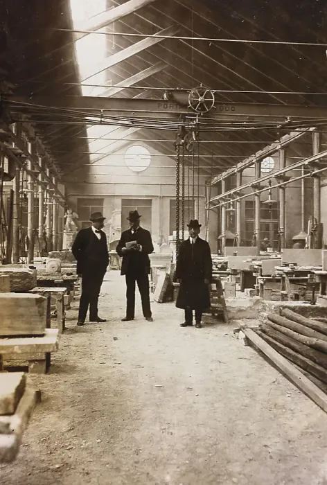 Framed Print : A group of men in the Enterprises Catella for marble processing, Moncalieri Framed Print : A group of men in the Enterprises Catella for marble processing, Moncalieri