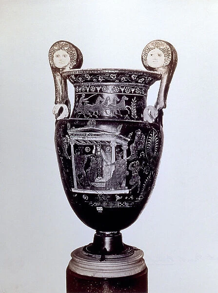 Italiot volute krater. The vase is painted and comes from the excavations of Pompeii. It is in the Archaeological Museum in Naples