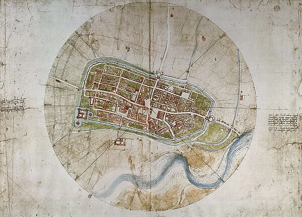 Map of the city of Imola, drawing (12684), by Leonardo da Vinci, housed in the Royal Library of Windsor