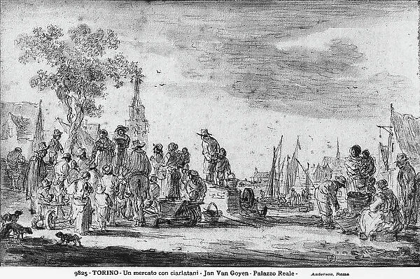 A market with a group of charlatans. Preparatory drawing by Jan Van Goyen, preserved in the Royal Library, Royal Palace, Turin, Piedmont