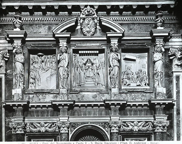Detail of the Monument to Pope Paul V. High-reliefs are by artists: Valsoldo, del Buzio and di Cristoforo Stati. Basilica of Santa Maria Maggiore, Rome