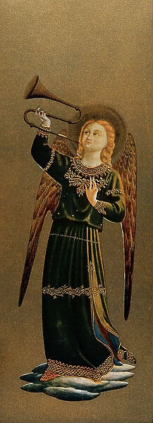 Musician angel with trumpet, detail of the Linaioli Tabernacle (Tabernacle of Linaiuoli Art); work of Fra Angelico. Museo di San Marco, Florence
