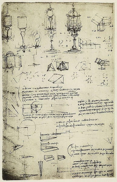 Notes on physics and geometry, writings by Leonardo da Vinci, belonging to the Codex Arundel 263, c.283v, housed in the British Museum, London