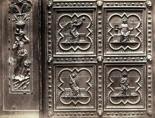 Four panels depicting Hope, Faith, Fortitude and Temperance from the left wing of the South door, work by Andrea Pisano, Baptistery of Florence