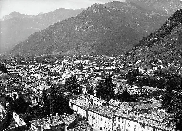 Panorama of the city of Chiavenna, in province of Sondrio, seen from 'Heaven'