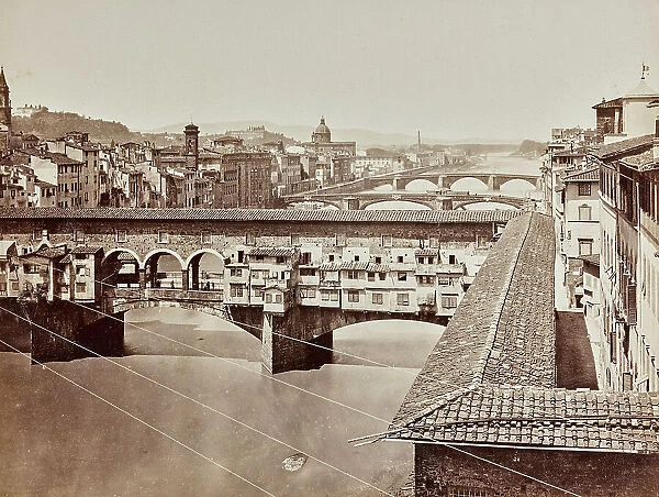 Panorama of the city of Florence with the Ponte Vecchio and Part of the Vasari Corridor in the foreground