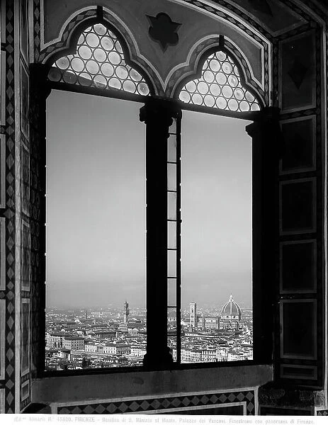 Panorama of Florence taken from a mullioned window of palazzo dei Vescovi near the church of S.Miniato al Monte