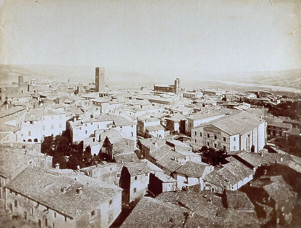 Panorama of Orvieto. In the foreground the roofs of the houses
