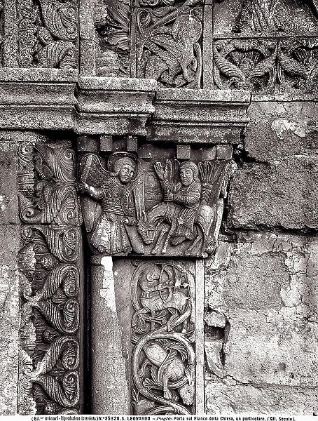 A pilgrim in the Gargano: detail of the portal on the faade of the Church of San Leonardo di Siponto, in Apulia