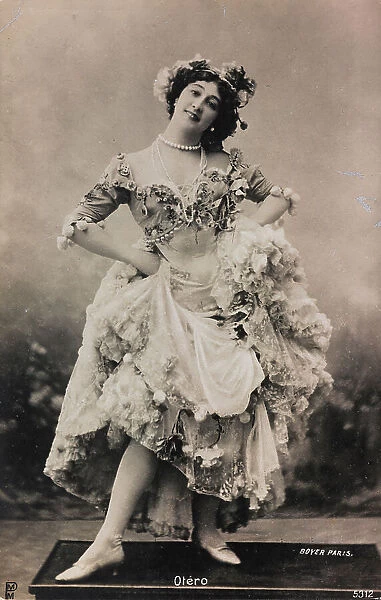 Portrait of Carolina Otero, known as La Belle Otero (1868-1965), Spanish dancer and actress; postcard