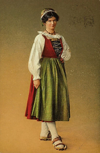 Portrait of a woman farmer in the traditional dress of the Calanca valley