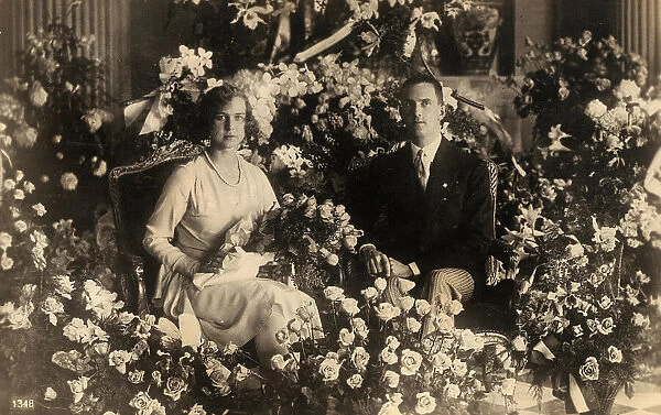 Prince Umberto and Princess Maria Jose after the engagement in the Royal Palace of Laeken, Bruxelles