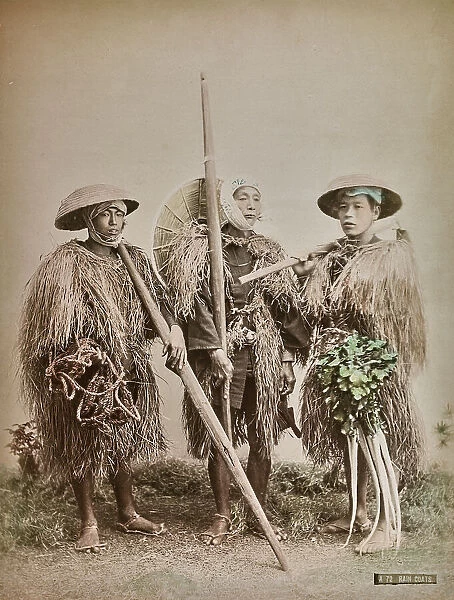 'Rain coats', Japanese men with straw coats, Japan