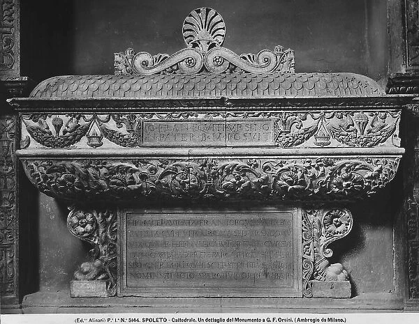 The sarcophagus of the funerary monument of Giovanni Francesco Orsini, by Ambrogio da Milano, inside the cathedral of the Assunta in Spoleto