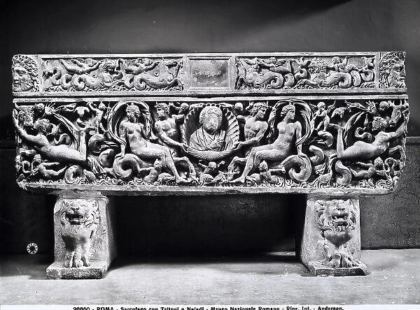 Sarcophagus with Tritons, Nereids and hippocampus, preserved in the Roman National Museum