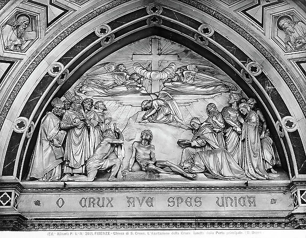 Sculpted lunette containing a relief of the Triumph of the Cross, by Giovanni Dupr, over the central door of the Basilica of Santa Croce, Florence