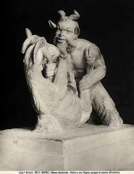 Sculpture group representing a Satyr and a goat fighting, marble work preserved in the National Archaelogical Museum of Naples