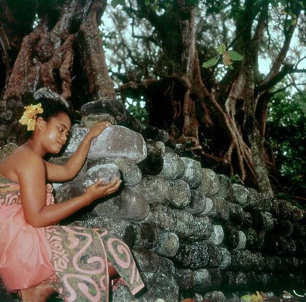 Society Islands. Windward Islands. Tahiti. A 'sea', an altar for sacrifices in a forest of Tahiti