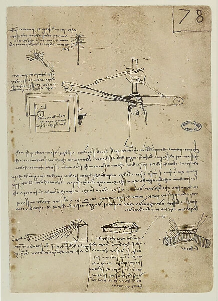 Spears for rampart defense, drawing by Leonardo da Vinci, part of the Codex B (2173), c.78r, housed at the Institut de France, Paris