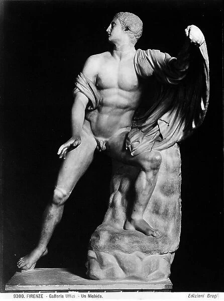 Statue of the young Niobida, son of Niobe: work in the Niobe Room at the Uffizi Gallery in Florence