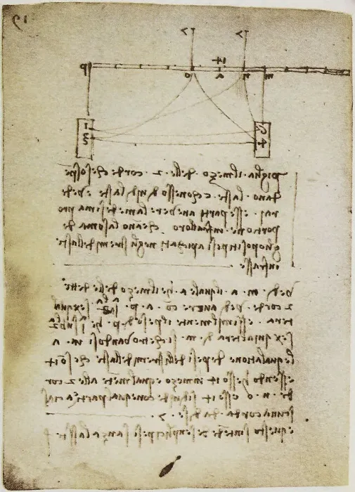 Framed Print : Study for balancing weights, writings from the Codex Forster II, c.140v, by Leonardo da Vinci, housed in the Victoria and Albert Museum, London