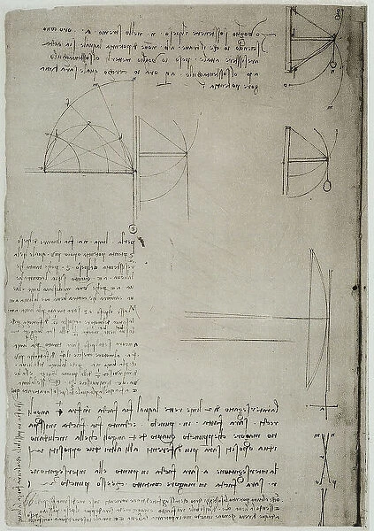 Study on weight of bodies, written by Leonardo da Vinci, part of the Arundel Codex 263, c.99r, housed in the British Museum of London