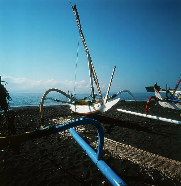 Sunda Islands. Island of Bali. Serangan Island. Anthropomorphic canoes from the bow