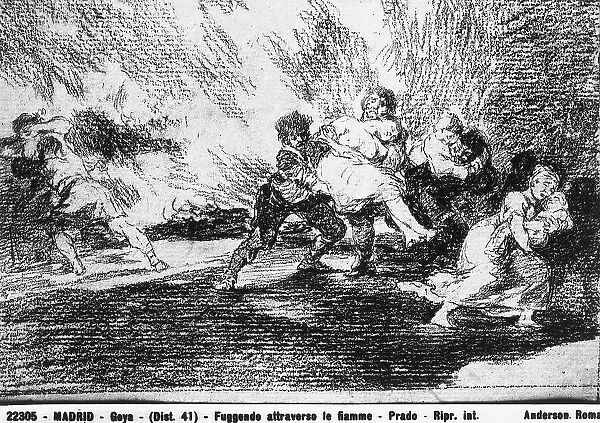 'They escape through the flames', drawing by Goya, in the Prado Museum in Madrid