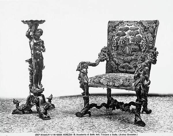 Torch holder and 18th century chair, by Andrea Brustolon. Accademia Gallery, Venice