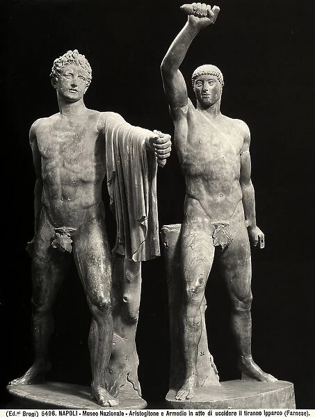 The two tyrannicides Armodius and Aristogitone, Roman copy of the bronze group made in 477 B.C. by the sculptors Kritios and Nesiotes preserved in the National Archaeological Museum in Naples