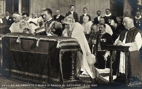 Umberto II of Savoy and Princess Maria Jose during the celebration of their marriage in the Pauline Chapel, Vatican City