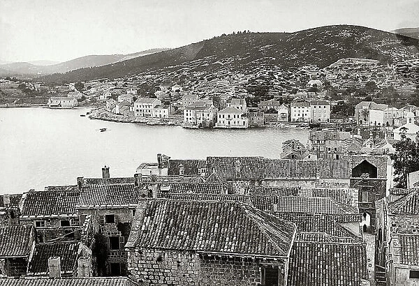 View of the historical centre and of the marina of the town of Curzola in Croatia