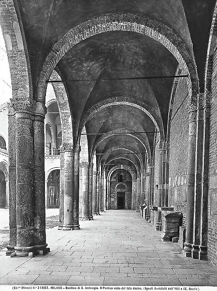 View of the right side of the portico of the Basilica of S. Ambrogio, Milan