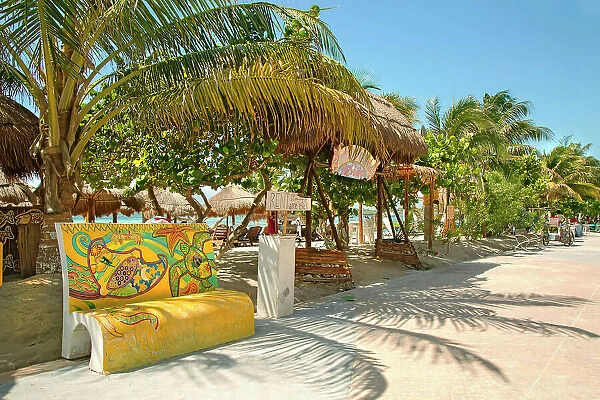 Mexico, Mahahual, Costa Maya, Colorful beach along Malecon