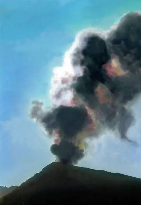 Framed Print : Vulkanismus Print: Ash Cloud Over Volcano Framed Print : Vulkanismus Print: Ash Cloud Over Volcano