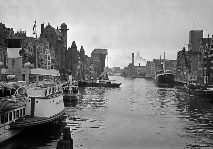 Framed Print : Danzig Harbor Ships Print, 1930s Framed Print : Danzig Harbor Ships Print, 1930s