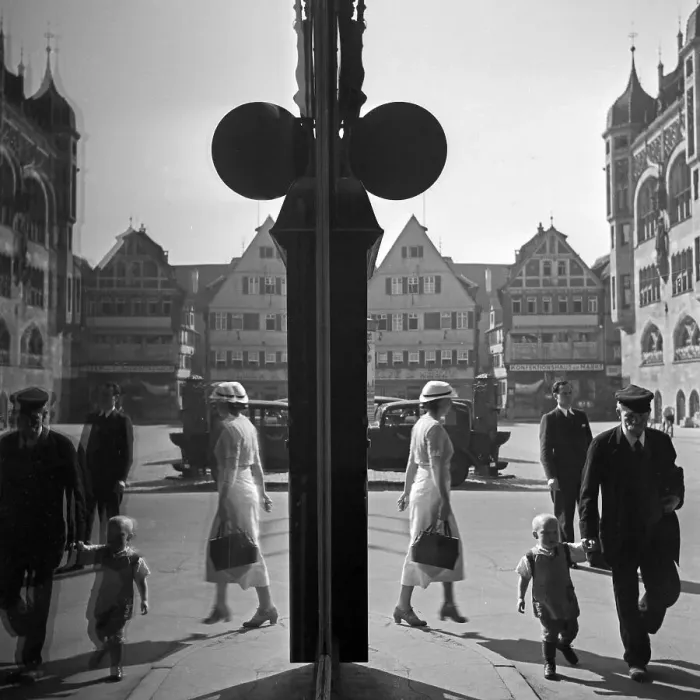 Framed Print : Stuttgart Print: Passers by Reflect in Shop Window
