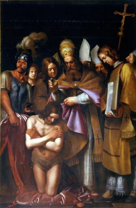 Framed Print : Print of The Baptism of Constantine, a depiction on canvas Framed Print : Print of The Baptism of Constantine, a depiction on canvas