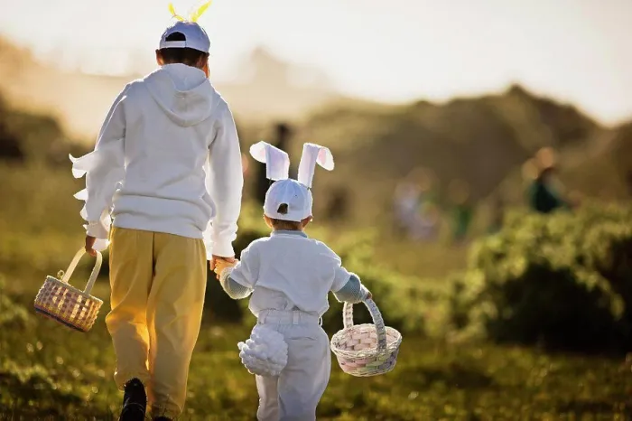 Framed Print : Two Brothers in Easter Costumes on an Easter Egg Hunt Print Framed Print : Two Brothers in Easter Costumes on an Easter Egg Hunt Print