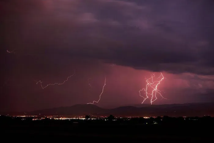 Framed Print : Lightning Print above City Framed Print : Lightning Print above City