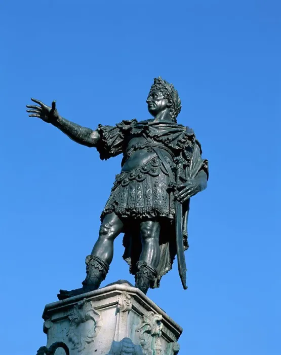 Framed Print : Low Angle Print of Emperor Augustus Statue